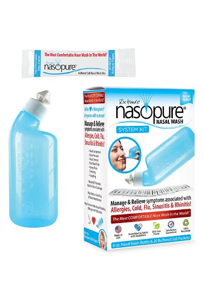 DR HANA'S NASOPURE Nasopure Nasal Wash Kit, 8 Oz Bottle & 20 Salt Packets, Sinus Rinse for Congestion Relief