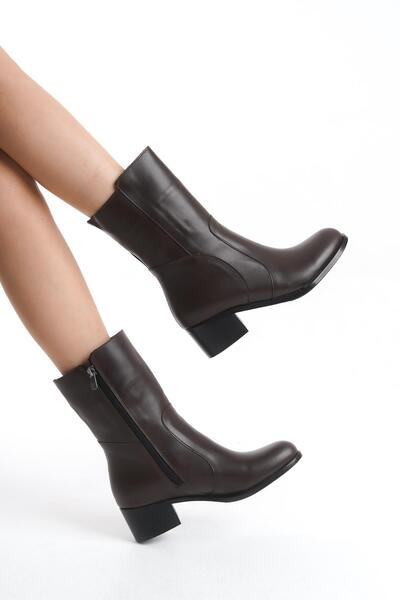 CZ London Kadın Hakiki Deri Kısa Topuklu Fermuarlı Casual Şık Bot Tam Kalıp Kadın Kışlık Ayakkabı