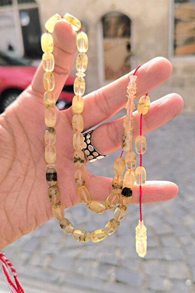 Agai Silver Προσαρμοσμένο σύστημα με φούντες μισής κάψουλας κομμένη γύρη από φυσικό κελύφη οριζόντιο ροζάριο κεχριμπαριού