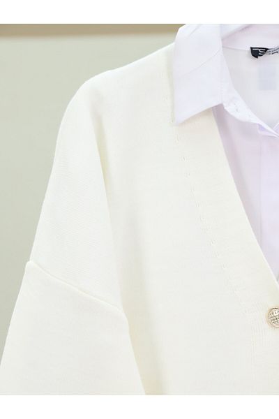 Modamorfo Cardigan supradimensionat cu nasturi cu decolteu în V - Ecru