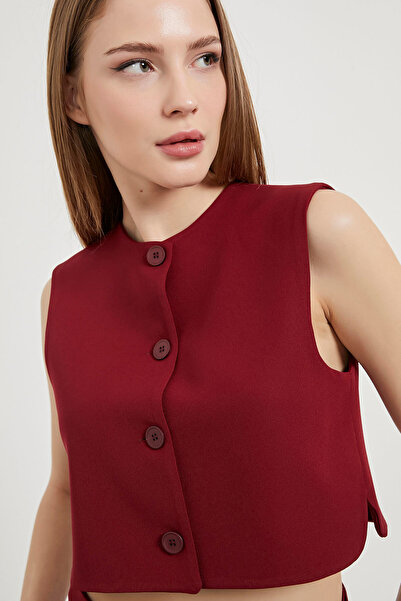 Arma Life Жіночий короткий безрукавний бордовий жилет з ґудзиками
