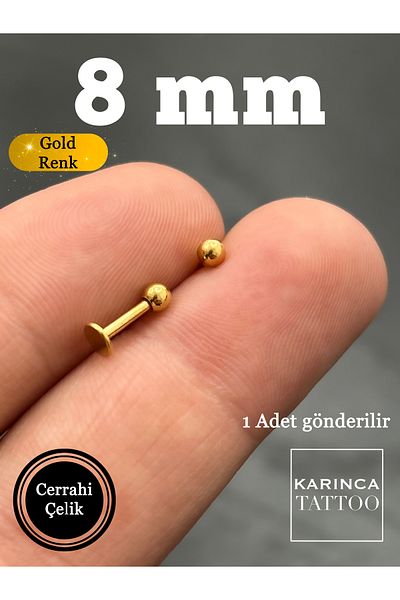 Karınca Piercing Gold 8mm Labret Lip Helix Snake Bites Conch Flat Tragus Piercing