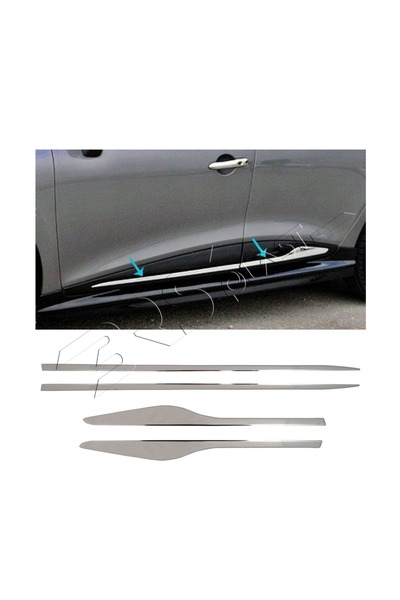 BRSPLAST Renault Clio 4 Hb Uyumlu 2012-2018 Krom Yan Kapı Çıtası 4 Kapı (YAZI...