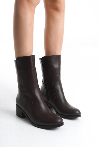 CZ London Kadın Hakiki Deri Kısa Topuklu Fermuarlı Casual Şık Bot Tam Kalıp Kadın Kışlık Ayakkabı