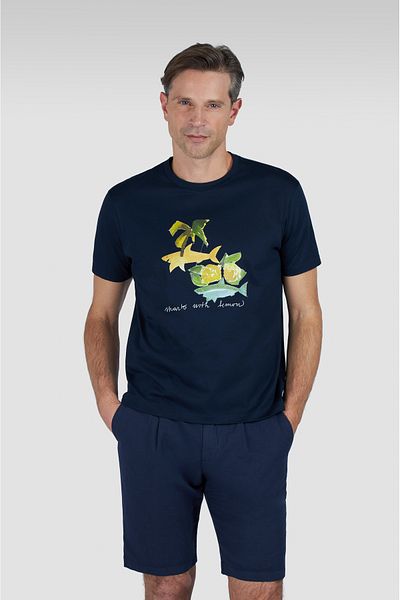 PAUL&SHARK Men's Cotton Patterned Round Neck Short Sleeve Navy Blue T-Shirt 25411067 -013