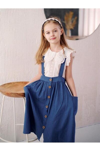 Hilal Akıncı Kids Κοριτσίστικο Δαντελένιο Γιακά Λεπτομερή Μπλούζα Πολύχρωμο Σ...