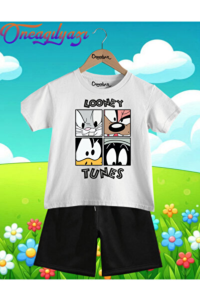 oneagılyazı LOONEYTUNES SQUARE Štampano Oversize kroj Dječje šortseve T-shirt...