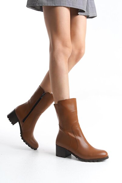 CZ London Kadın Hakiki Deri Kısa Topuklu Fermuarlı Casual Şık Bot Tam Kalıp Kadın Kışlık Ayakkabı