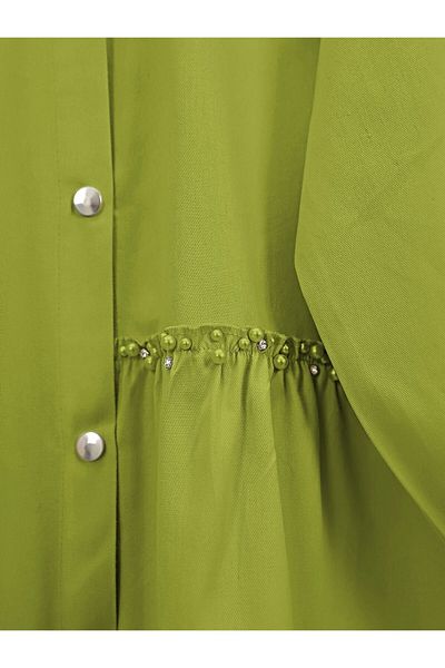 Modamorfo Pearl Detailed Snap Fastener Washable Cotton Gabardine Suit -F.Green