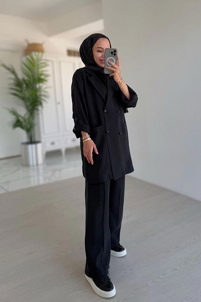 Ka Hijab Black Shabby Jacket & Pantalon Double Set