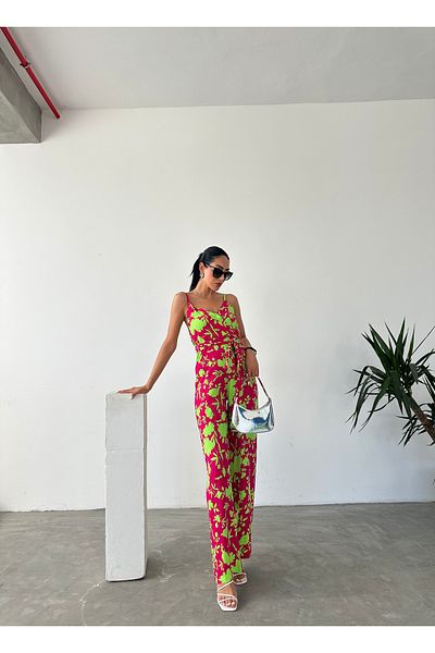 FioriModa Patterned V-Neck Strappy Jumpsuit