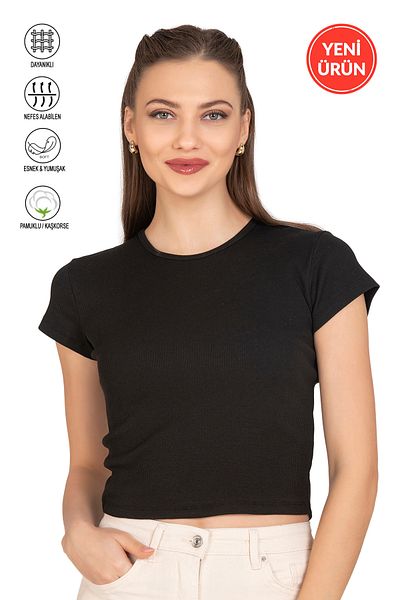 ÖZKAN underwear Özkan 27433 Γυναικεία Crop Cotton Camisole Ευέλικτη Άνετη Μπλούζα με κοντομάνικο λαιμόκοψη