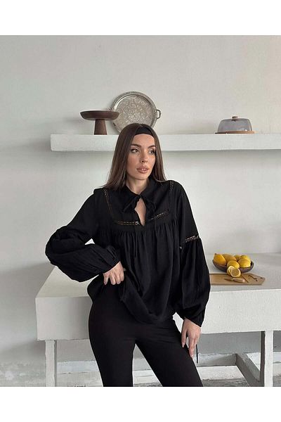 gmbutikk Cămașă cu mânecă cu balon cu dantelă pentru femei Cămașă pentru femei Cămașă PREMIUM