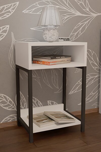 CMKStore Dekoratif Başucu Komodin 2 Raflı Metal Ayaklı Sehpa