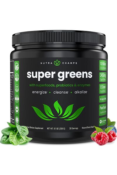 NutraChamps Super Greens Powder | 20+ Organic Veggies, Wheat Grass, Spirulina, Chlorella | Antioxidants