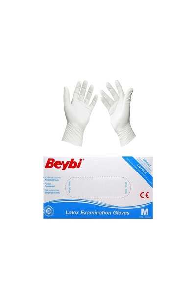 Beybi Pudralı Lateks M Beden Muayene Eldiveni 5 Paket 100'lü