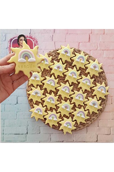 Tatlı Armağanlar İsimli Renkli Gökkuşaklı Güneş Model Butik Kurabiye - 20 Adet