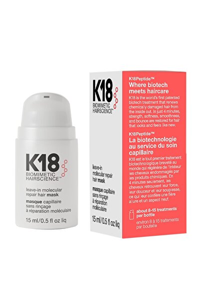 K18 Mini Leave-In Molecular Hair Mask, Repairs Dry/Damaged Hair, Reverses Ble...