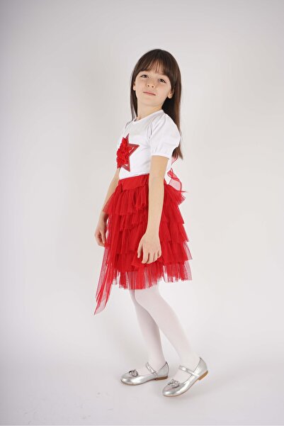 MİNİKO KİDS 23 April 29 October Concept Star Detail Tulle Detail Layered Tutu Skirt Suit