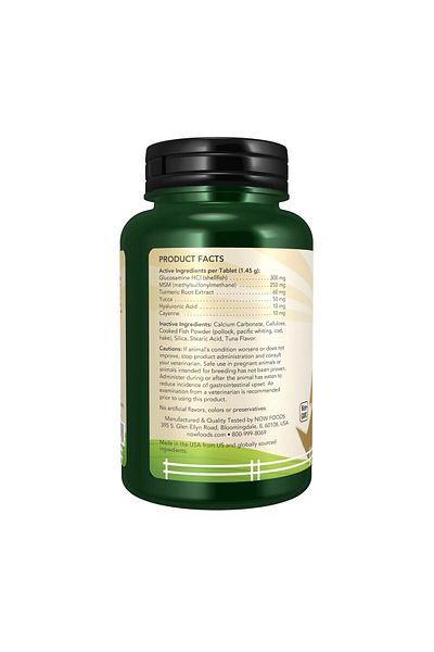 Now Foods Pet Joint Support Supplement for Cats & Dogs, NASC Certified, 90 Chewable Tablets