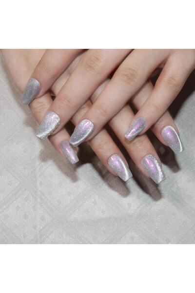 wow kutu Z013 M Beden Mor Simli Kedi Gözü Protez Jel Takma Tırnak Ve Aksesuarlar