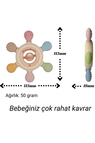 BAMM BAMM Silikon Bebek Diş Kaşıyıcı Boncuklu Hafif ve Rahat Kavranır