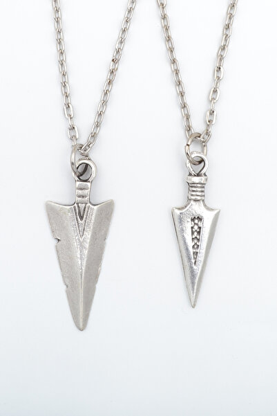 2-Piece Triagle Arrowhead - Patterned Silver Plated Necklace Set