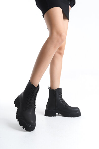 CZ London Kadın Kalın Tabanlı Günlük Postal Bot Fermuarlı Bağcıklı Tam Kalıp Kısa Bot