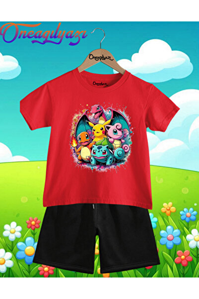 oneagılyazı POKEMON Štampano Oversize kroj Dječje šortseve T-shirt set