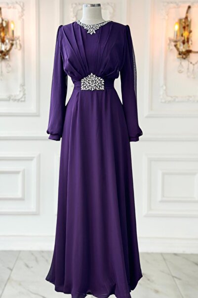 Amine Hüma Faran Abiye Elbise Mürdüm