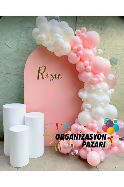 Organizasyon Pazarı Set of 60 White-Pink-Transparent Balloon Chains