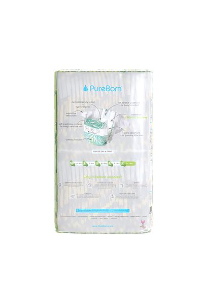 PUREBORN Organic Diapers Size 5 For 11-18 Kg Value Pack 44pcs with Leopard Print