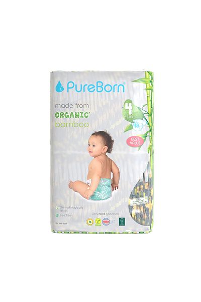PUREBORN Organic Diapers Size 4 For 7-12 Kg Value Pack 48pcs with Leopard Print
