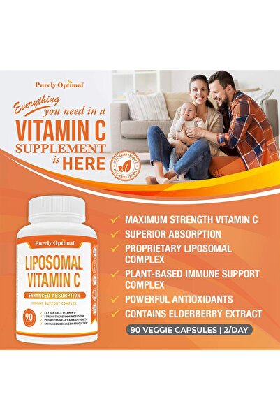 Purely Optimal Premium Liposomal Vitamin C 1000mg - High Absorption, Immune & Collagen Support, Non-GMO, 90 Caps