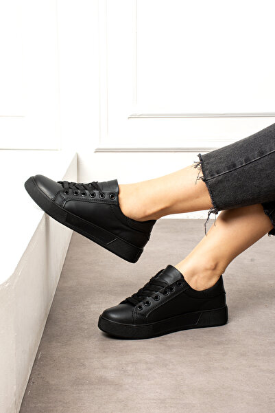 BOUIS Women's Black Lace-Up Casual Comfortable Sole Comfortable Soft Walking Daily Sneaker Sports Shoes