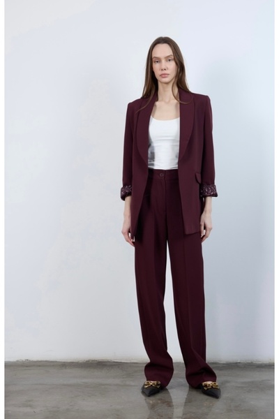 By Hanife Beyazateş KADIN DOUBLE ATLAS KUMAŞ PALAZZO PAÇA PANTOLON