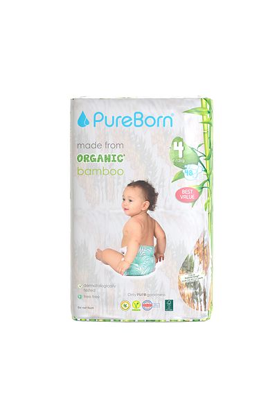 PUREBORN Organic Diapers Size 4 For 7-12 Kg Value Pack 48pcs with Pineapple Print