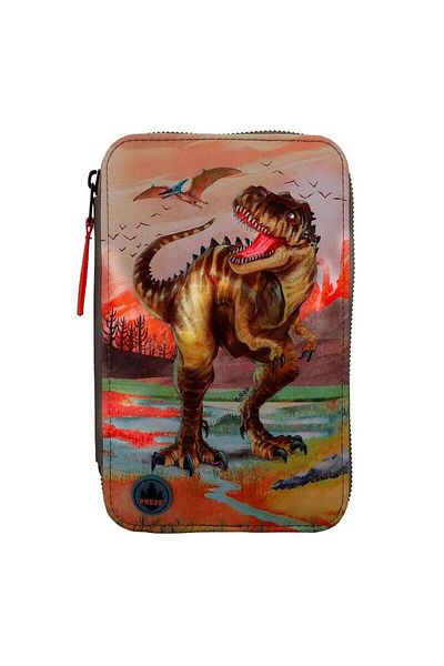 Top Model Pencil Case Equipped With 3 Zippers With LED Dino World Khaki Brown