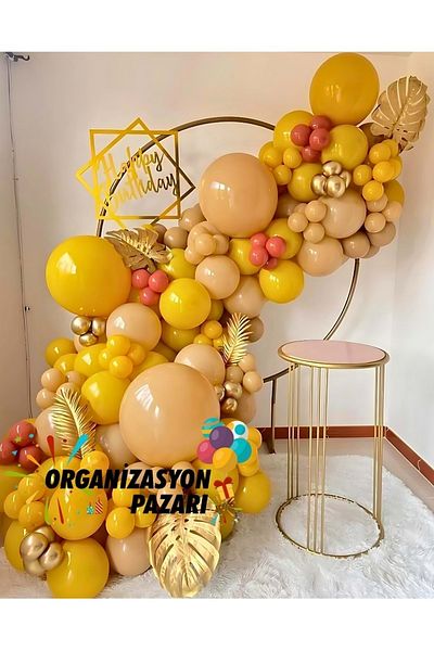Organizasyon Pazarı 100 Pieces Chrome Gold-Burnt Orange-Turmeric-Desert Sand Balloon Chain Set