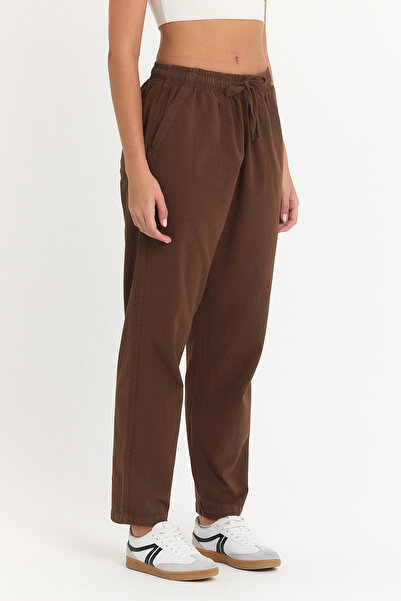 MAXIMILLIAN Kadın Keten Yazlık Bol Kesim Kesim Pantolon KAHVERENGİ