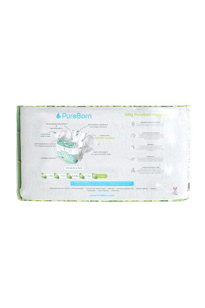PUREBORN Organic Diapers Size 5 For 11-18 Kg Master Pack 88pcs with Daisy Print