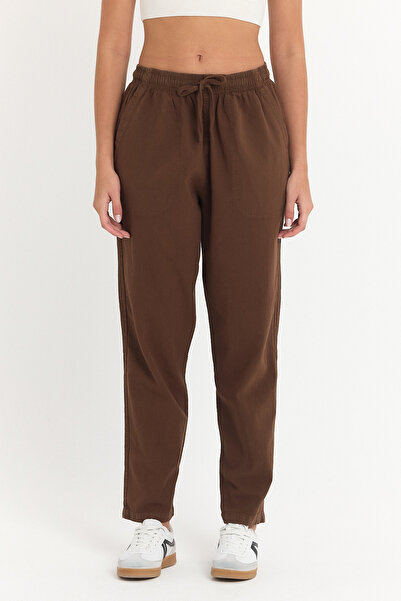 MAXIMILLIAN Kadın Keten Yazlık Bol Kesim Kesim Pantolon KAHVERENGİ