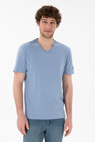 U.S. Polo Assn. Erkek Regular Fit V Yaka Mavi Basic Tişört 50305858-VR036