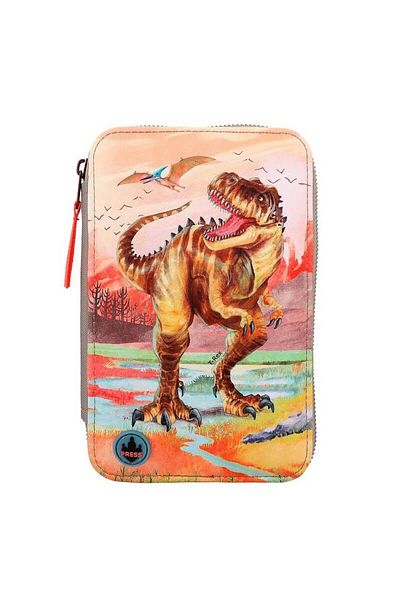 Top Model Pencil Case Equipped With 3 Zippers With LED Dino World Khaki Brown