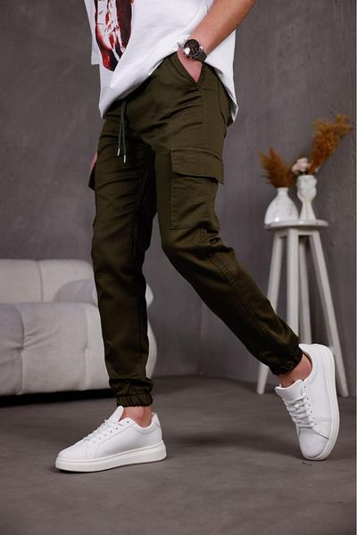 Oksit Hend Jogg Slim Fit Lycra Linen Cargo Παντελόνι με Πόδι και Ελαστική Μέση