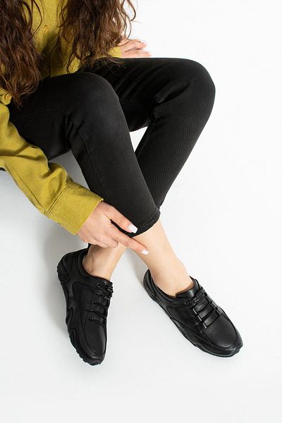 Getcho Pantofi sport negri din piele naturală Dasenk pentru femei – design cu plasă respirabilă, talpă anti-alunecare