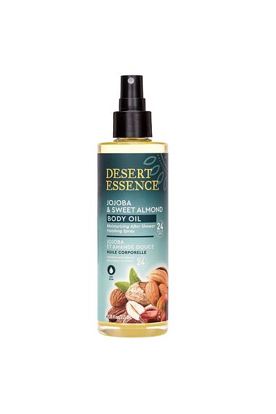 Desert Essence Jojoba & Sweet Almond Body Oil Spray, 8.28 oz - Gluten-Free, Vegan, 24hr Moisture, Soothes Skin