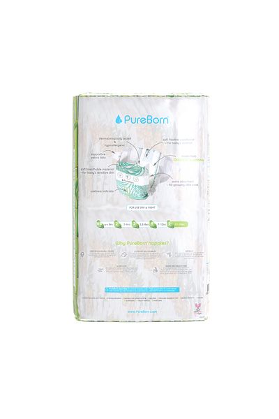 PUREBORN Organic Diapers Size 5 For 11-18 Kg Value Pack 44pcs with Pineapple Print