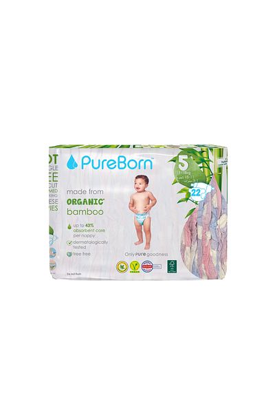 PUREBORN Organic Diapers Size 5 For 11-18 Kg Single Pack 22pcs with Clouds Print