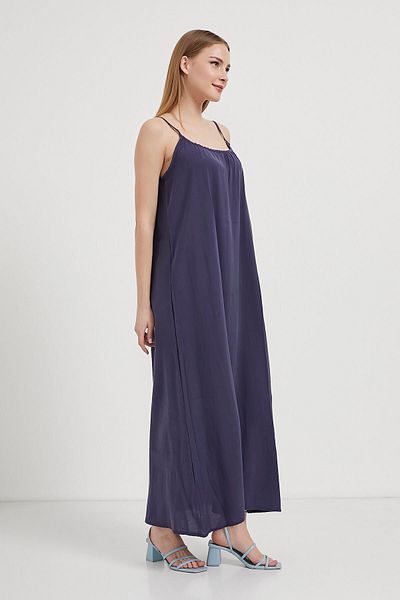 Arma Life Rochie lungă bleumarin pentru femei, cu guler pătrat, cu bretele de vară